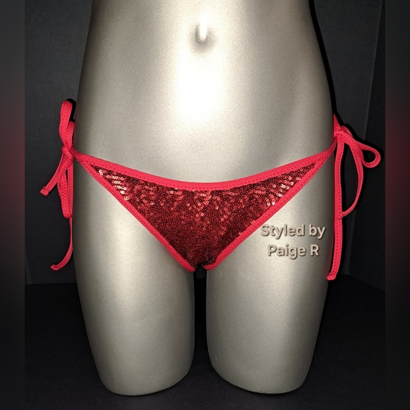 SKIMS Other - 💕NWT SKIMS Swim Bikini Bar Tie Bottoms Swimsuit Swim Suit Red Sequin BRICK S